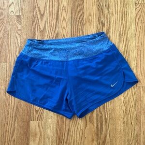 Nike Dri-Fit High-Rise Blue Running Shorts with Wide Waistband, Size Small